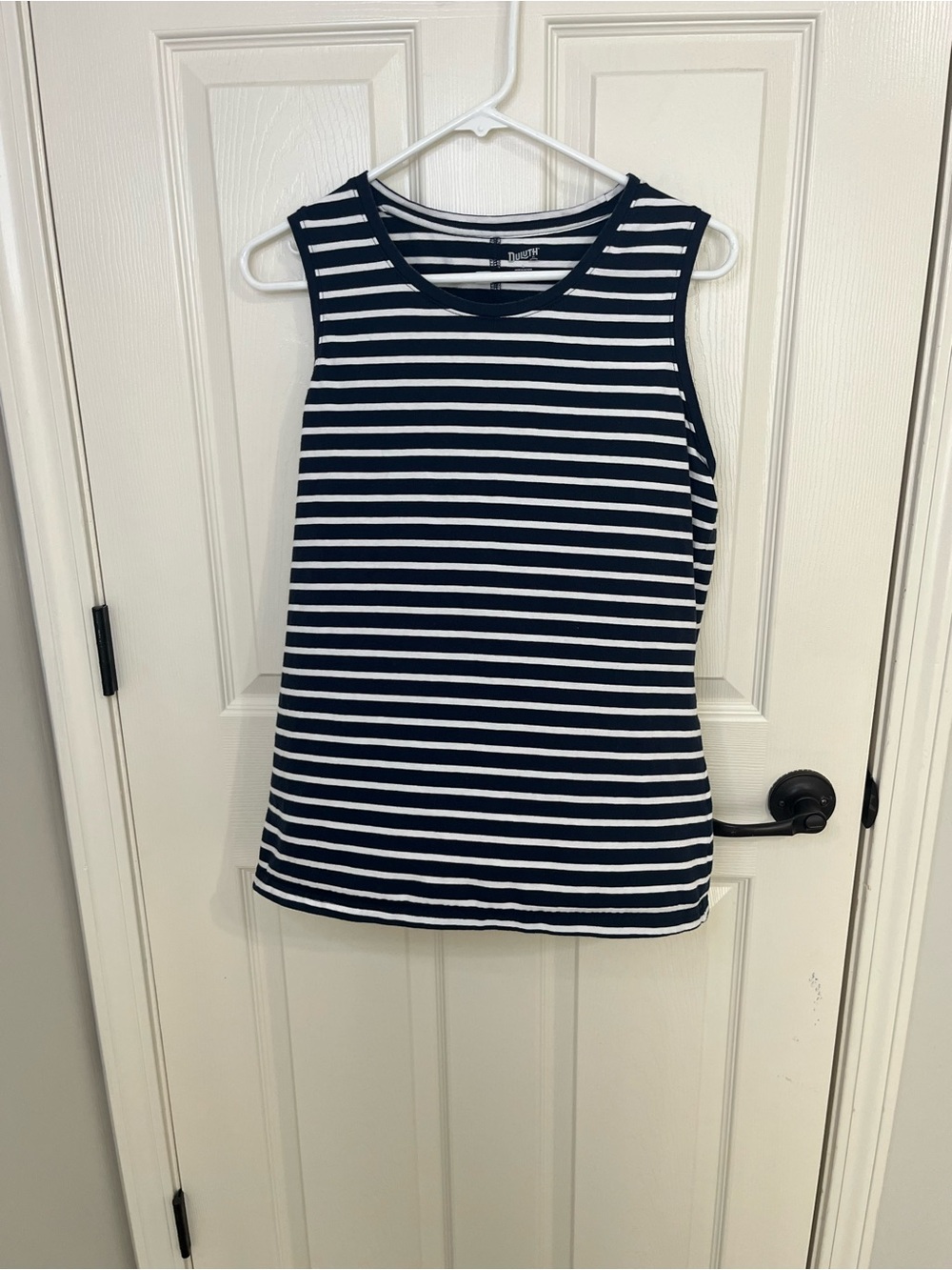 Duluth Trading Co Navy & White Striped Crewneck Tank